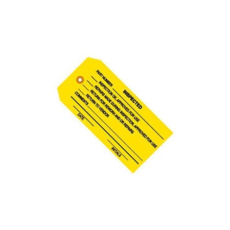 The Packaging Wholesalers Inspection Tags, "Inspected", No 5, 4-3/4"L x 2-3/8"W, Yellow, 1000/Pack G20061